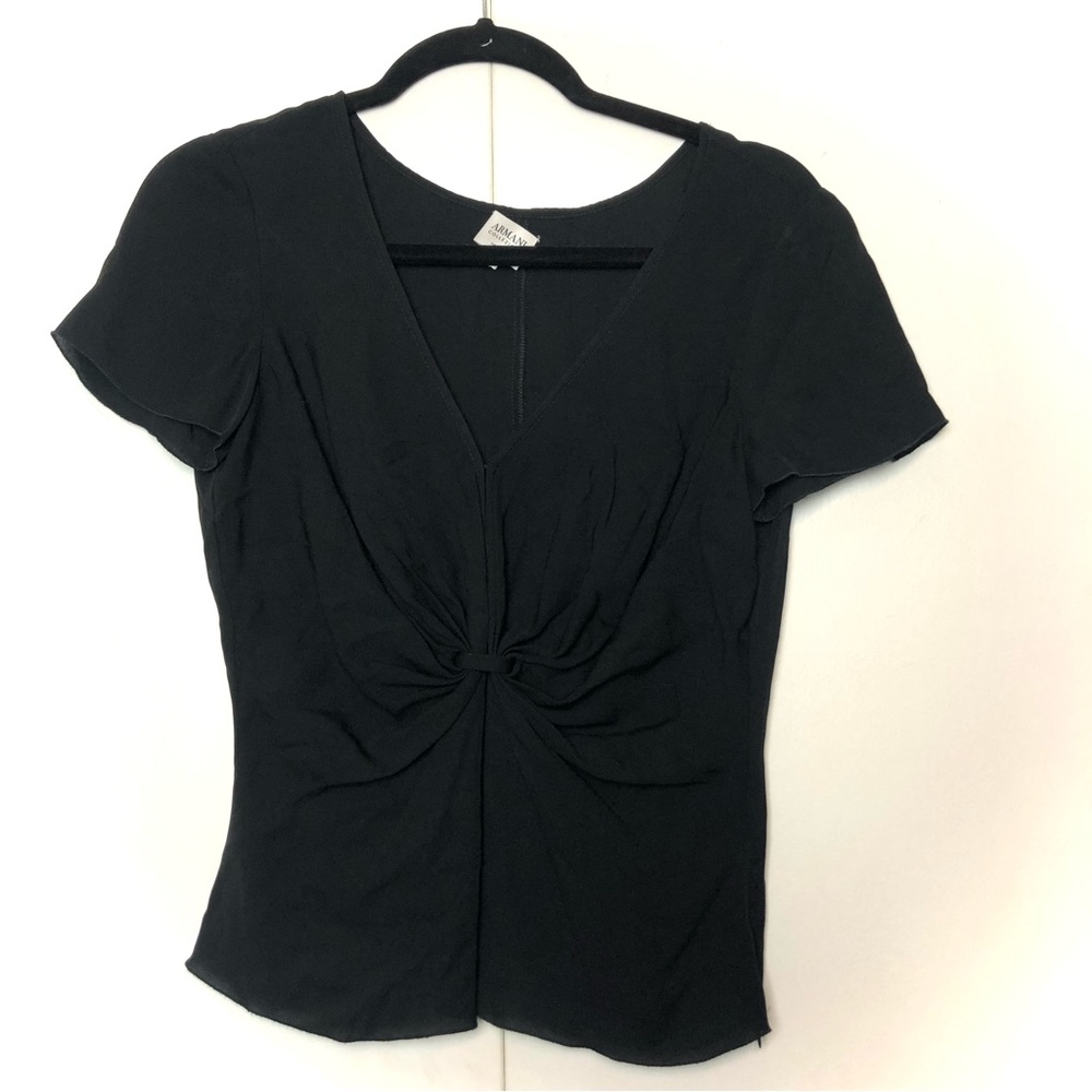 Armani Collezioni V Neck Blouse Short Sleeve Black